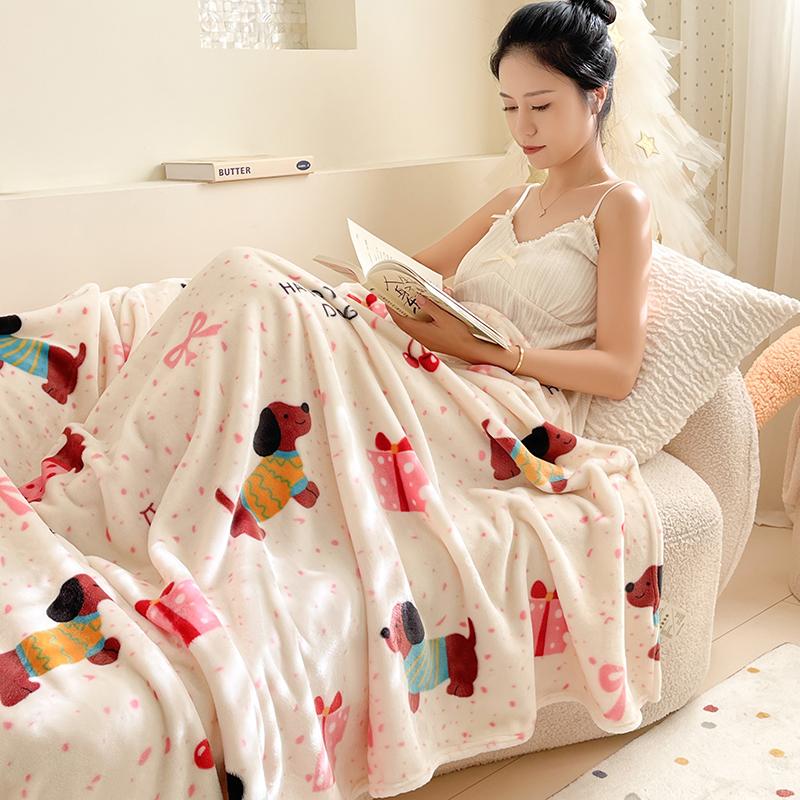 Cute Dog Winter Thick Blanket Flannel Sofa Cover Blanket Nap Office Shawl Air Conditioning Warm Blankets for Used For Bedroom
