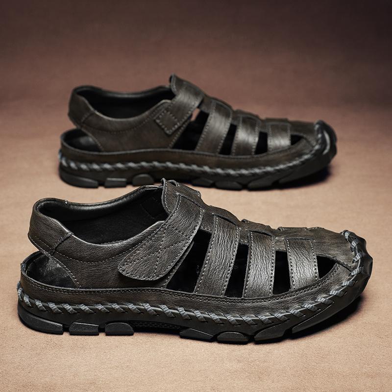 

Fashion High Quality Men s Comfortable Leather Hand Sewn Casual Sandals for Summer New Men s Breathable and Non Slip Roman Beach Shoes 48