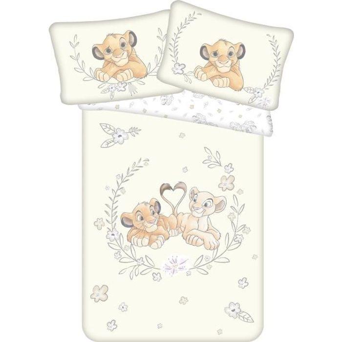 Parure De Lit Bébé - Disney - Le Roi Lion - Housse De Couette 100x135 Cm - Taie 40x60 Cm - 100% Coton