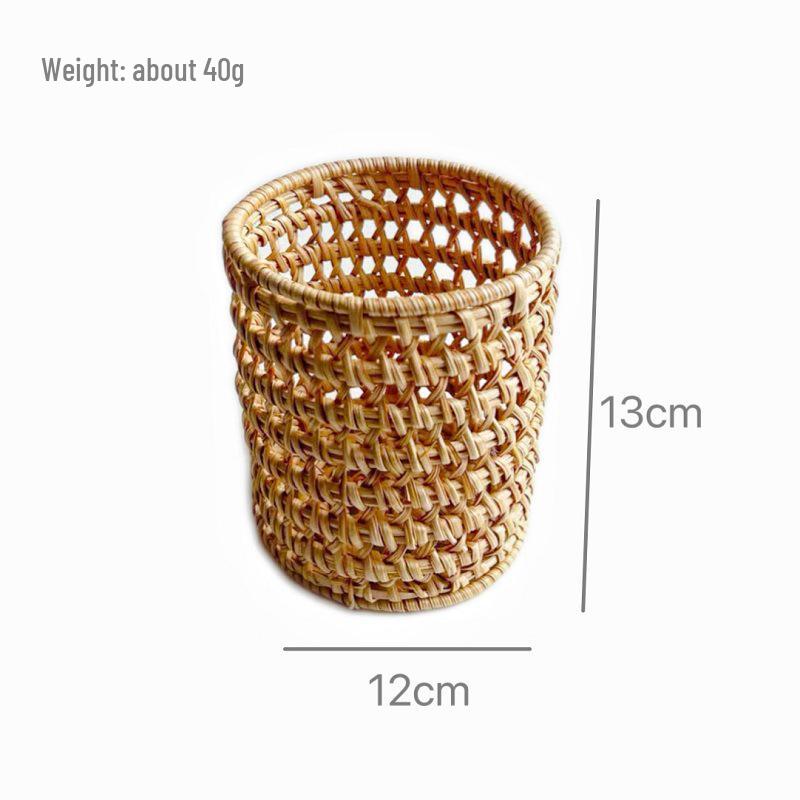 Autumn Rattan Weave Desktop Organizer: Pen Holder & Makeup Storage Box