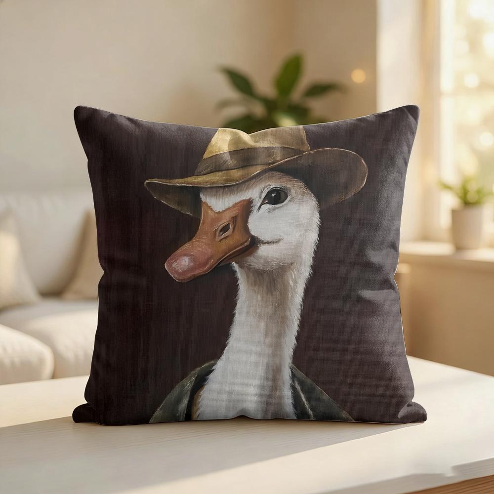 Cute Funny Goose Duck Art Cushion Cover Silky Short Plush Invisible Zipper Dustproof Sofa Pillow Case For Home Decor