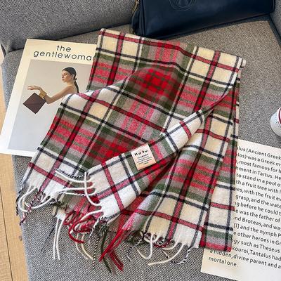 New Brand Women's 100% Wool Scarf Soft Small Grid Wool Winter Thick Warm Shawl Men's Long Scarf Christmas Gift
