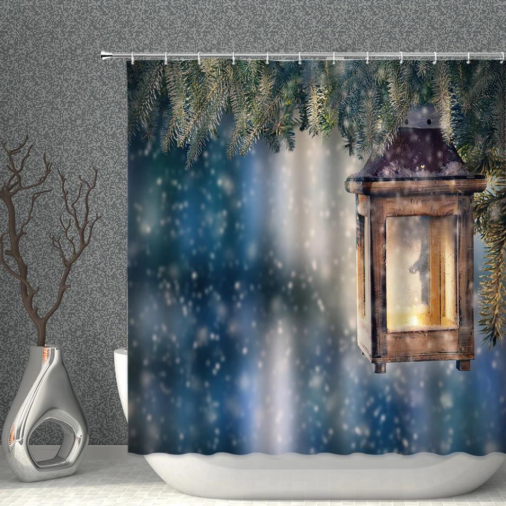 ChristmasTree Bells Shower Curtain Set Happy New Year Waterproof Polyester Cloth Curtains With Hooks Bathroom Home Decor