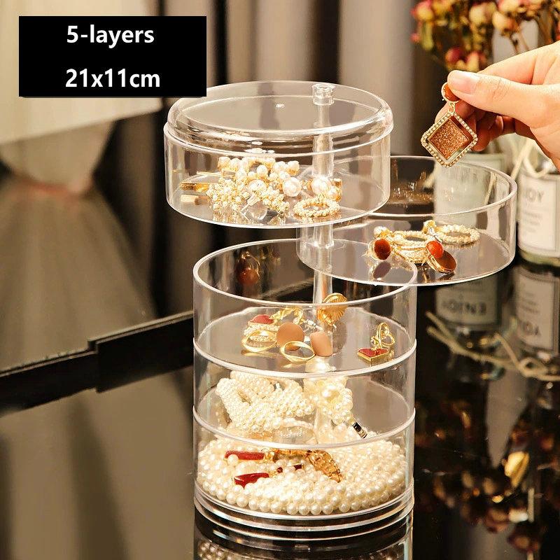 5-Layers Rotatable Jewelry Storage Organizer Box for Earrings Hair Accessories & Beauty Supplies Earrings Necklaces Bracelets
