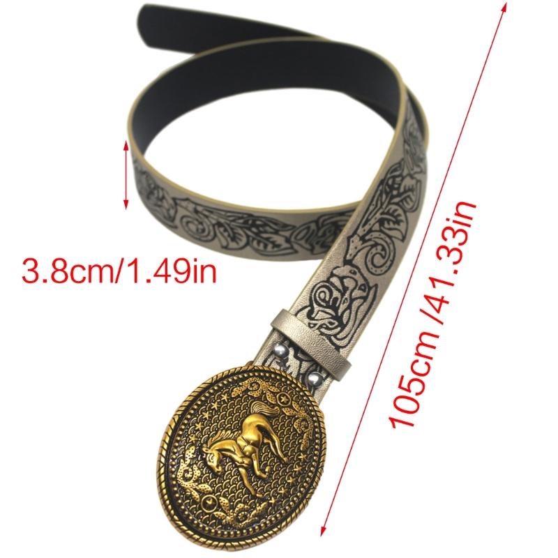Floral Engraved PU Belt for Jeans Women Vintage Horse Pattern Buckle Waist Belt