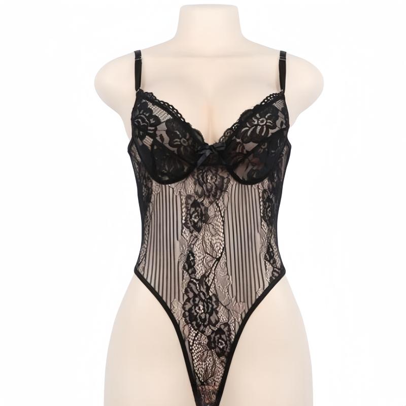 New Women's Fashion V-Neck Sleeveless Stretchy Halter One Piece Lace See Through Lingerie Plus Size Body Suits Tops
