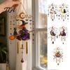 Retro Style Holiday Party Supplies Halloween Stained Glass Wind Chime, Acrylic Suncatcher Hanging Ornament with Ghost Black Cat Raven Witch