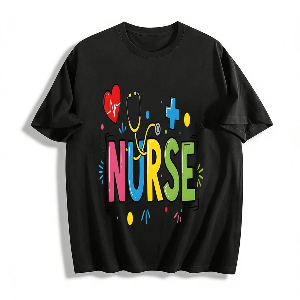 Fun Nurse Themed Print Casual Short Sleeve T-Shirt Pure cotton T-shirt XXS