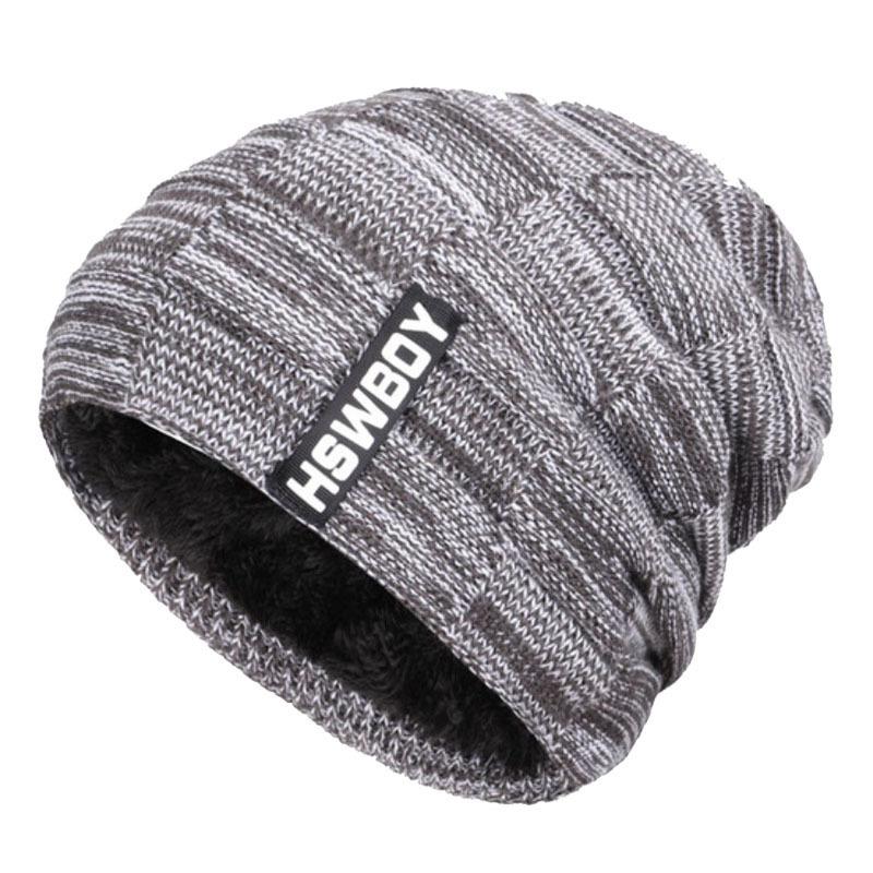 Autumn and Winter New Men's Knitted Hat, Adult Wool Plush Thickened Outdoor Thermal Pullover Hat