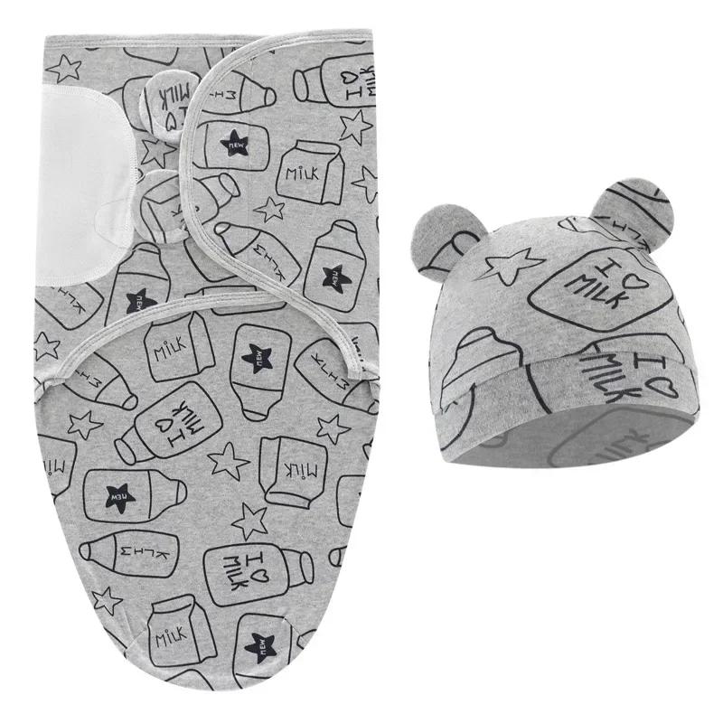 Baby Baumwoll-Swaddle-Decke 0-6 Monate Neugeborenes Anti-Schreck-Fotografie-Decke Wickeltuch Mützen-Set Anti-Strampeln Steppdecke Neugeborenen Geschenke
