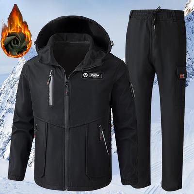Winter Jacket Suit Men's Plus Velvet Water-proof Overalls To Keep Warm Outdoor Labor Insurance 2-piece Set