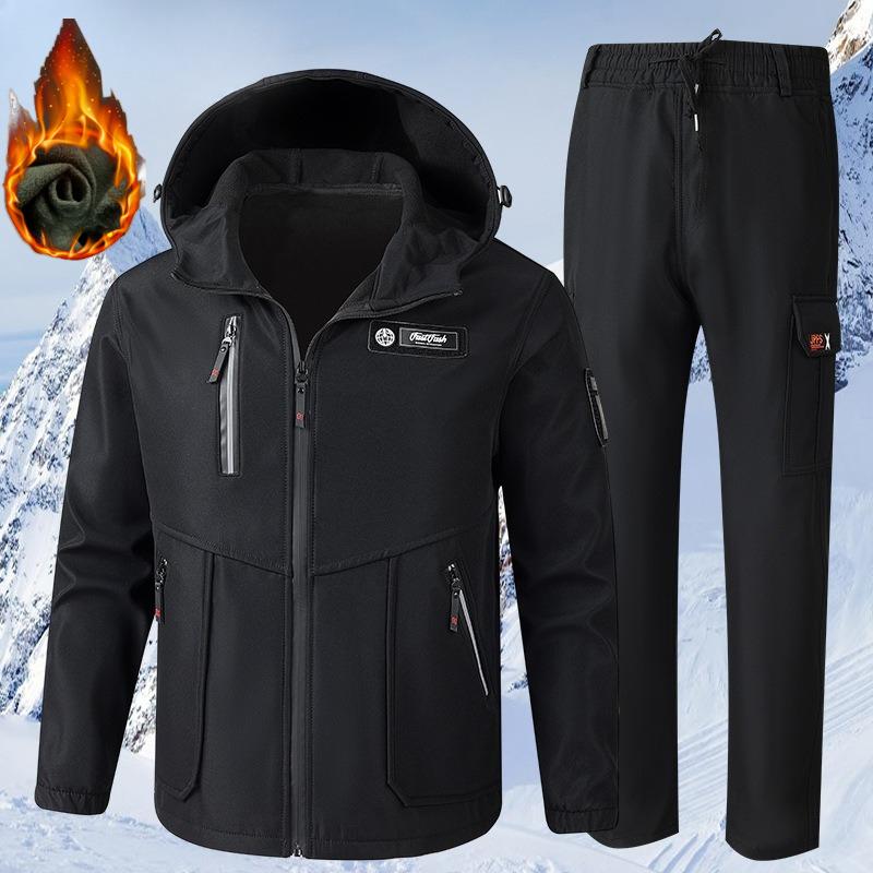 

Зимний костюм-куртка мужской плюс бархат водонепроницаемый комбинезон для сохранения тепла уличный страховка труда комплект из 2 предметов S чёрный