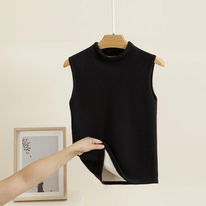 

German velvet women s thermal vest middle collar cold-proof velvet thickened lamb velvet autumn and winter close-fitting vest 4XL (recommended 140-80kg)