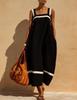 New summer European and American style literary women's clothing short-sleeved one-word collar suspender skirt loose dress