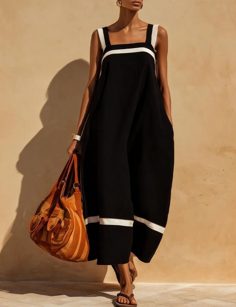 New summer European and American style literary women's clothing short-sleeved one-word collar suspender skirt loose dress