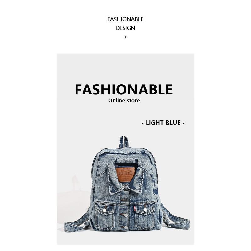 Washed Cowboy Large Capacity Backpack Fashion Retro Large Capacity Cowboy Shoulder Bag Commuter Bag