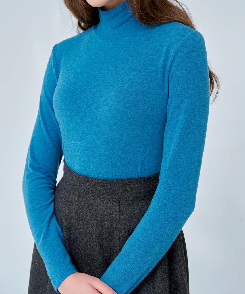 VOYONN Wool Rayon Turtleneck Tee Blue 913-2