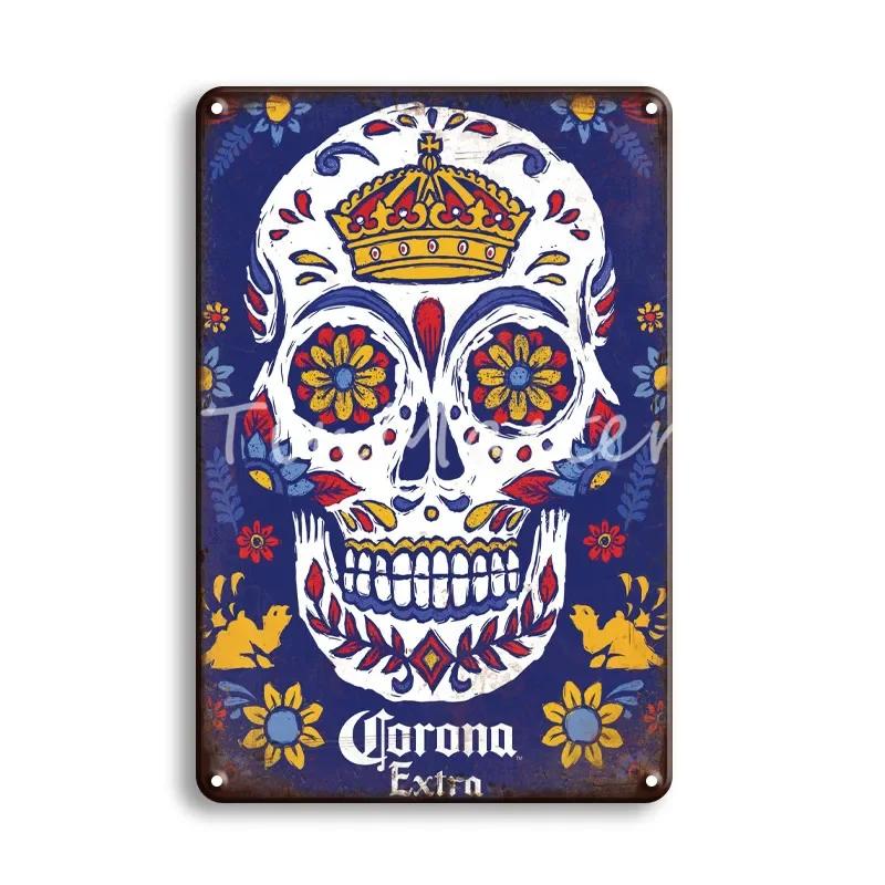

CORONA EXTRA Металева жестяна табличка Вінтажний пивний плакат Декоративні таблички Ретро Паб Бар Декор Тарілка Череп Металева табличка Настінні наклейки 20x30cm（7.8x11.8inch）