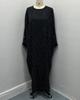 F479 Rhinestone Loose Long Dress with Striped Batwing Sleeves - Fashionable Women's Outerwear