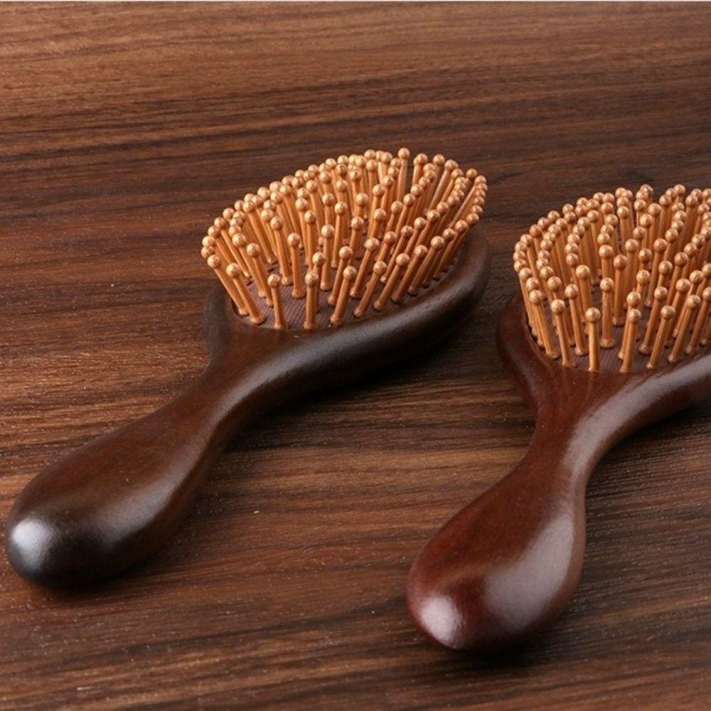 New High Quality Hand Carved Sandalwood Comb Oval Shape Wooden Air Cushion Comb Styling Brush Fine-Toothed Scalp Massage Brush