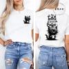 No Talkie Before Coffee Print T-shirt Short Sleeve Casual Top Summer Women Black Cat Kawaii Streetwear Graphic Tees Shirt Tops