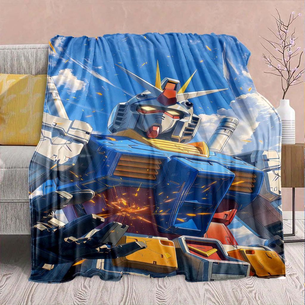 Gundam Anime Flannel Blanket - Soft Warm Perfect for Sofa, Bedding Camping Travel Office Home Decor -QJY