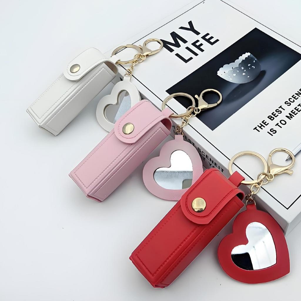 Portable Lipstick Mouth Red Envelope Gift Coin Purse Keychain Women Girls'Lipstick Storage Bag Fashion Storage Box with Mirror