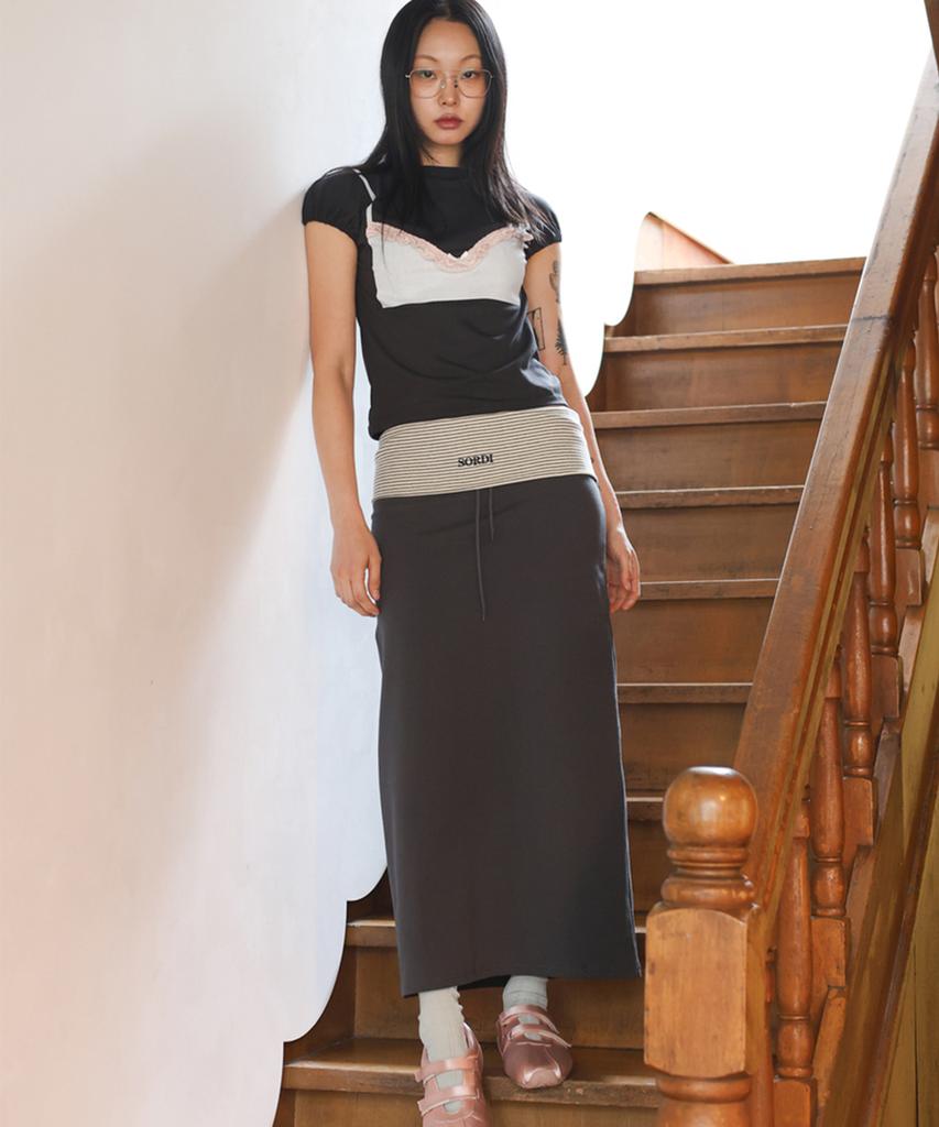 Sordi Two-Tone Long Skirt_Charcoal