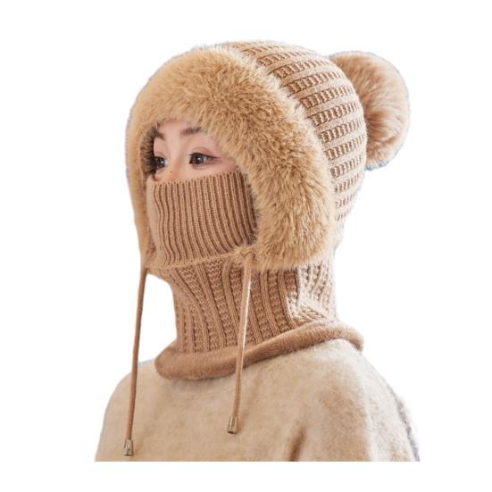 Knitted Hat Women Windproof Insulated Design Soft Fleece Lining 3-in-1 Winter Warm Hat Outdoor Adventures Skiing Hiking Headgear