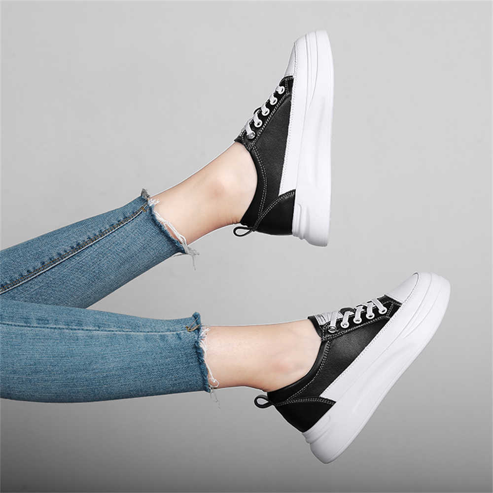 Fashion Genuine Leather 37-38 High Sneakers Woman Black Tennis Shoes Women's Boots Sport Portable School Idea 2025elegant Basket