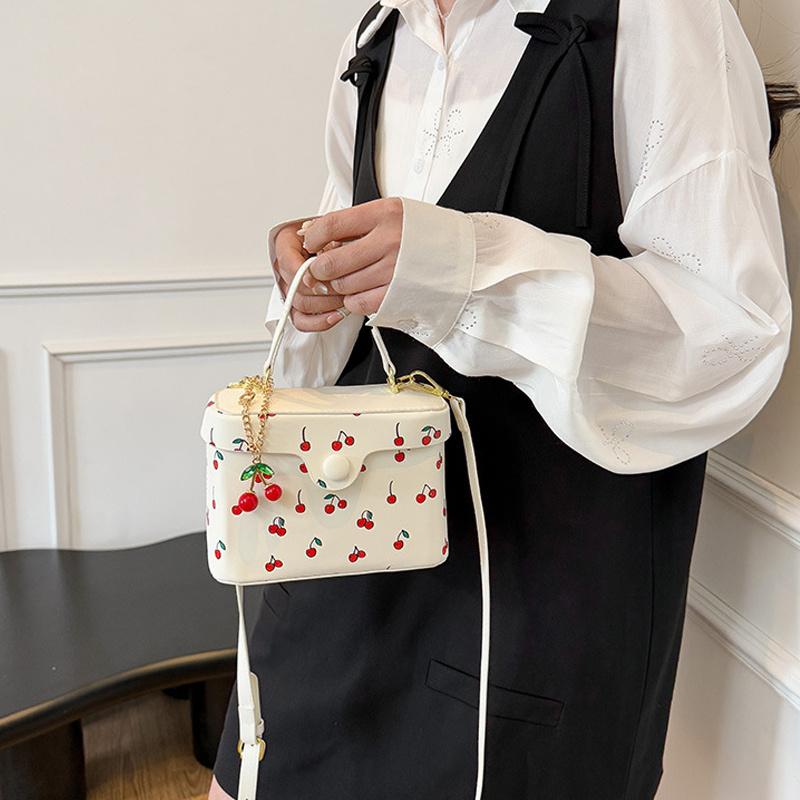 Summer New Square Crossbody Bag for Women Cute Cherry Buckle Handbags Versatile Commute Single Shoulder Bags CLE
