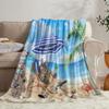Cat on Beach Vacation Throw Blanket Tropical Paradise Design with Palm Tree and Umbrella for Living Room Decor Gift for Her