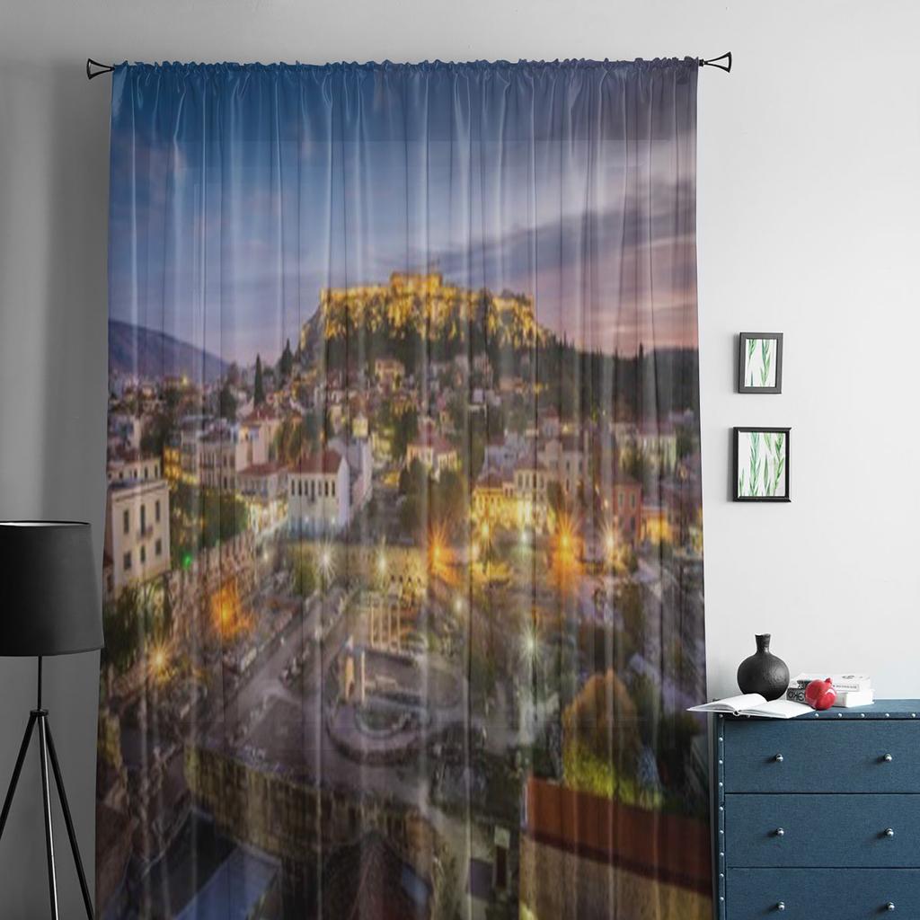 Megalopolis Acropolis Parthenon Monastiraki Sheer Curtains for Living Room Tulle Window Curtain Bedroom Kitchen Veil Drapes