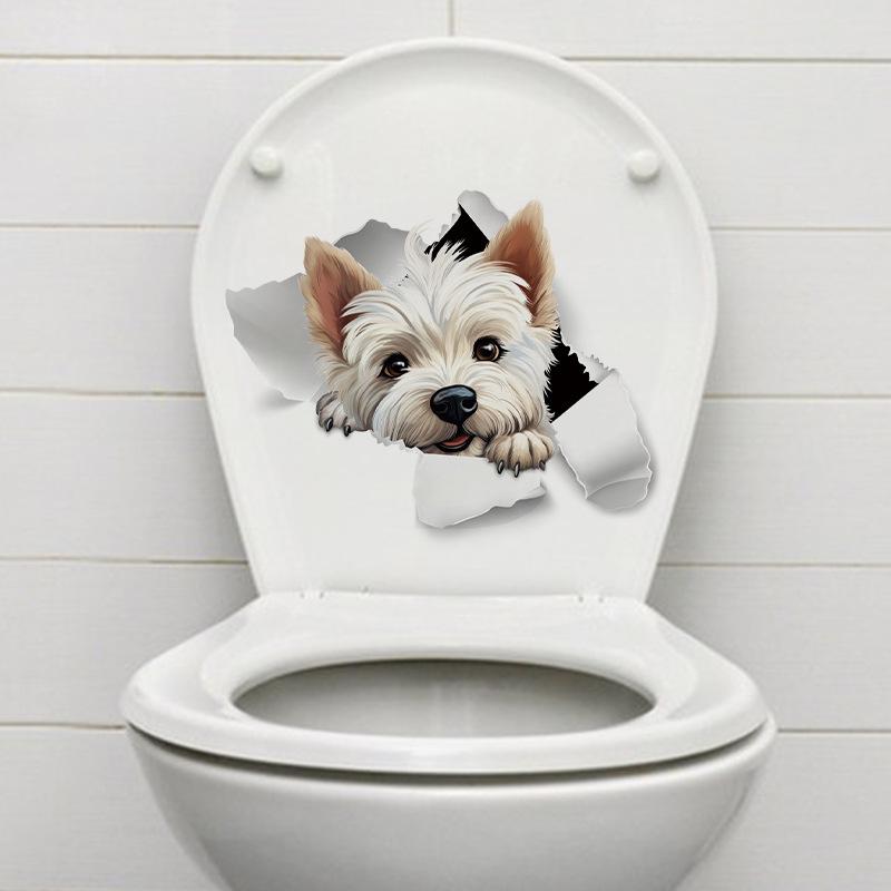 White Dog Toilet Stickers Door Stickers Wall Sticker Waterproof Self-adhesive Decals Bathroom Decoration Sticker 2025 Wholesale