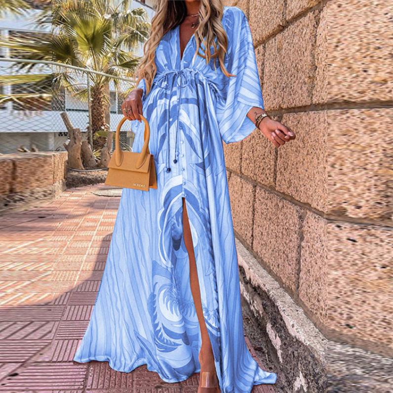 

Сексуальное однобортное пляжное платье с V-образным вырезом и шнуровкой для женщин L