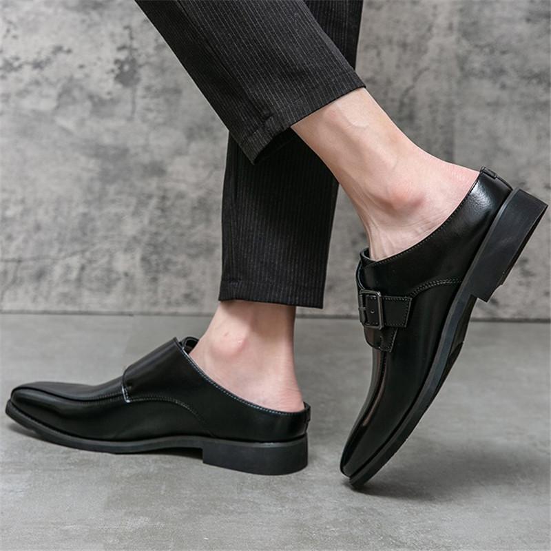 Fashion New Designer Men's Patent Leather Half Formal Shoes For Men Mules Sandals Casual Shoes Slides Black Loafers Slippers