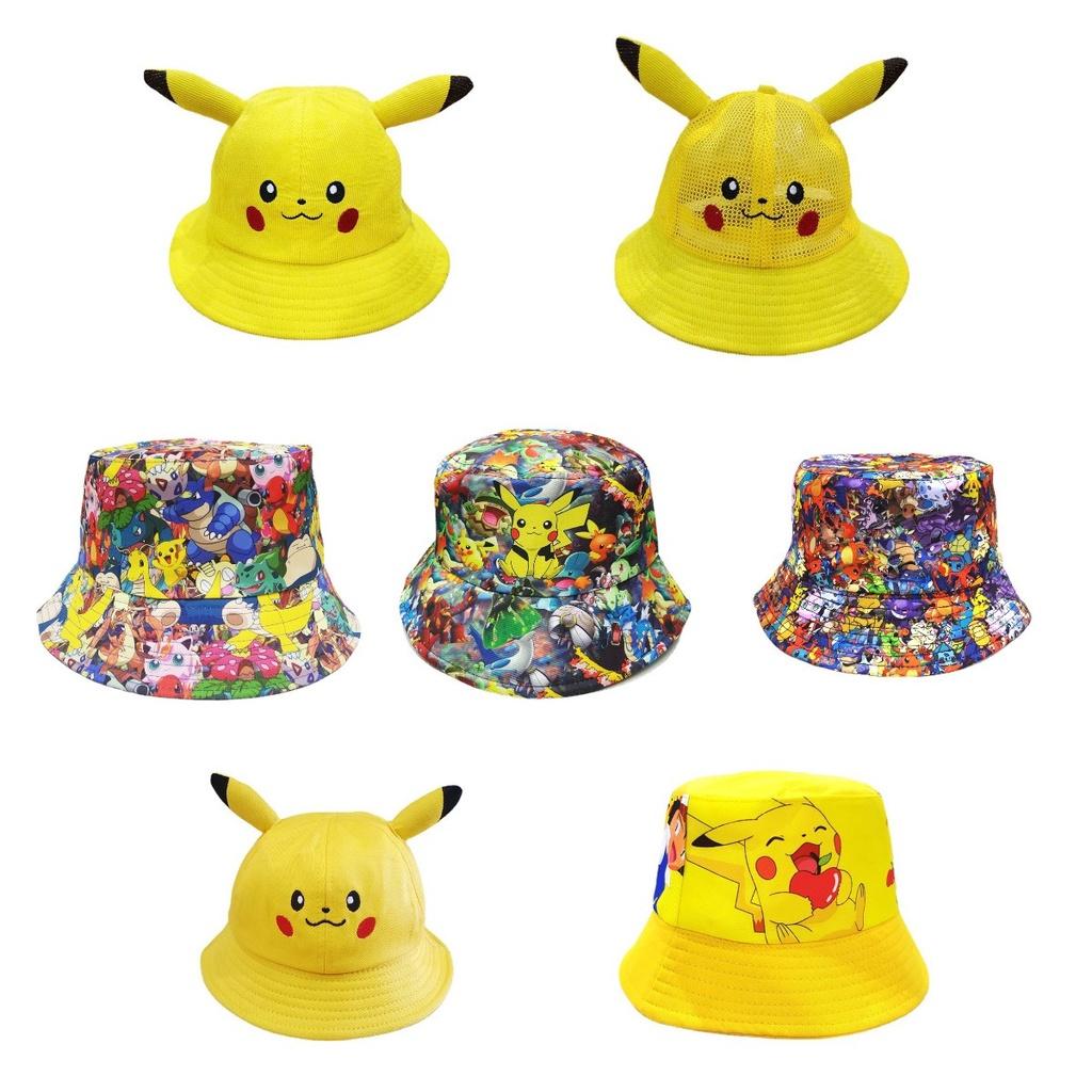 Cartoon Outdoor Pikachu Fisherman Sunshade Matching Hat Net Hat Adult Children