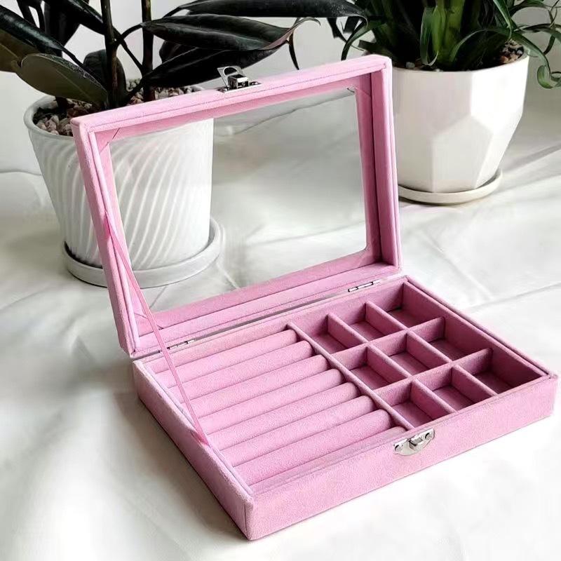 2025 Window Jewelry Box Transparent Velvet Ring Necklace Earrings Storage Box Jewelry Anti-oxidation Jewelry Storage Box