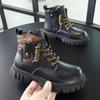 Boy's Winter Boots Fashionable Plush Warm and Casual High Top Cotton Boots Mid-Top Boots Fashion Black Boots