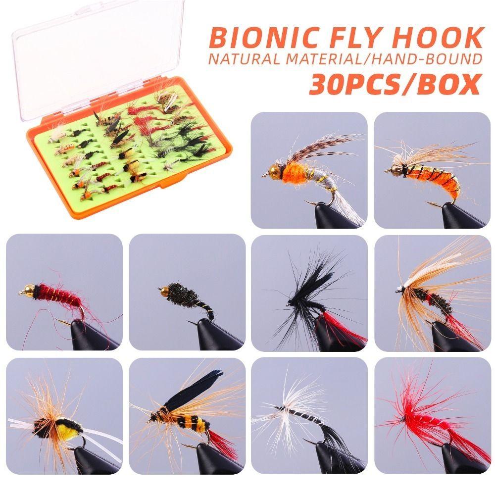 30/32PCS with Flat Box Fishing Flies Assortment Lightweight Fly Fishing Bait Kit  For Trout