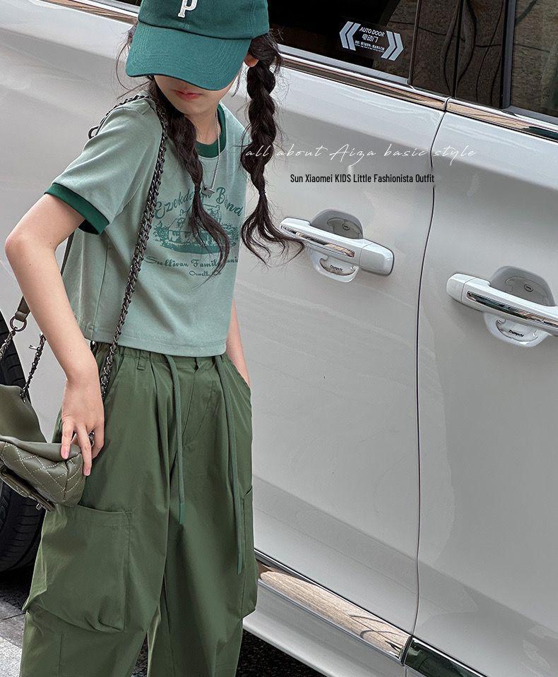 2026 Sommer Koreanischer Stil Sportliche Cargohose & T-Shirt Zweiteiliges Set für Mädchen