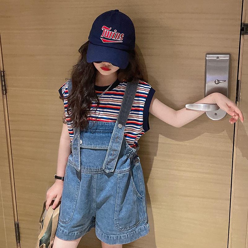 Girls' Trendy Summer Denim Overalls - Korean Style Thin Casual Shorts