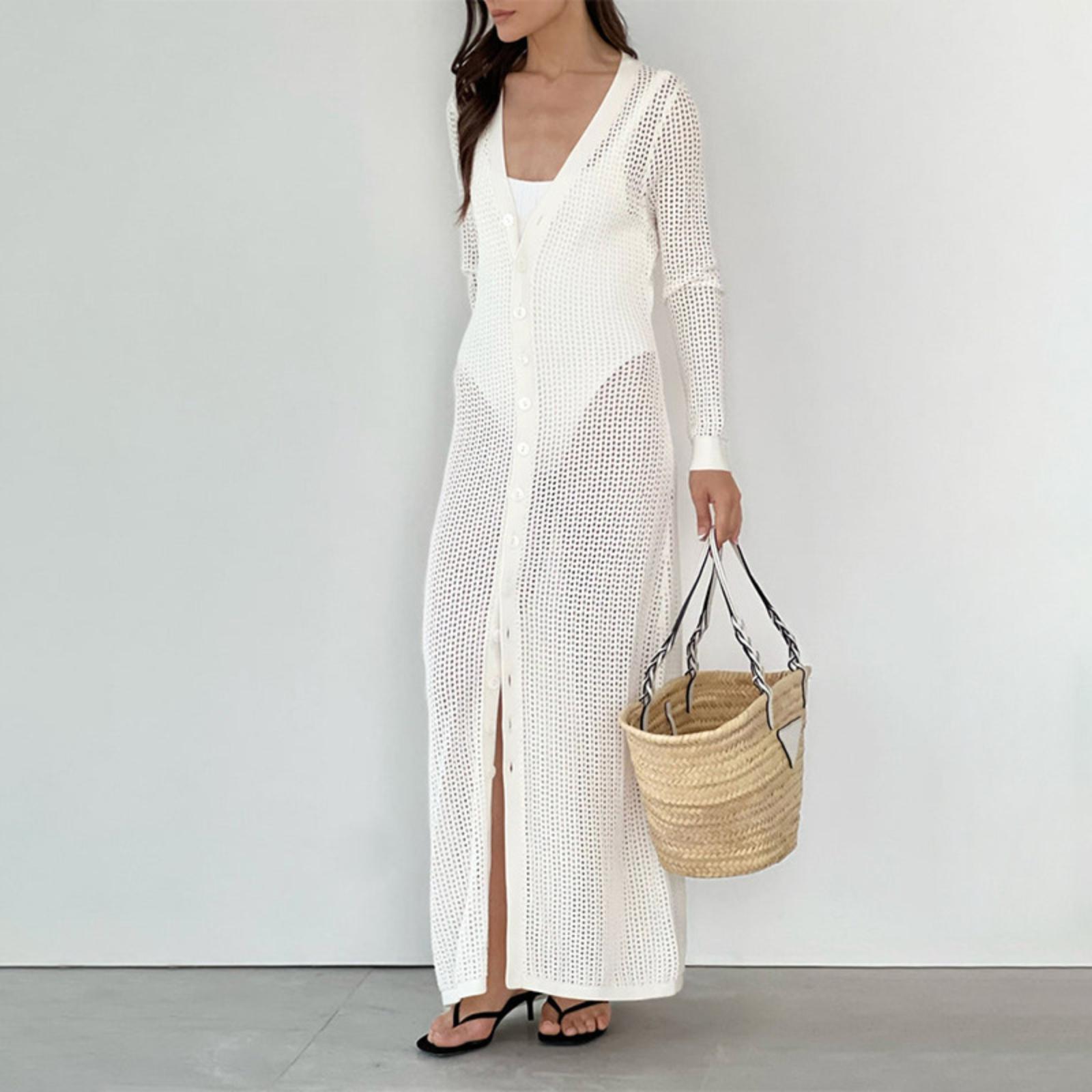 

Пляжная накидка Женская ажурная вязаная накидка Солнечная рубашка XL белый