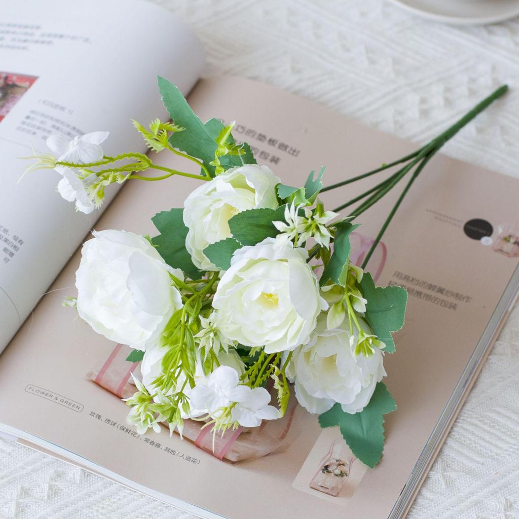 Nordic Peony Wedding Bouquet - Artificial 5-Head Peony for Home Decor