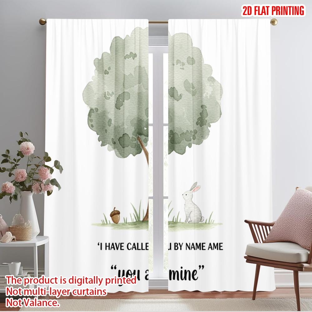 2pcs 2D flat printing Curtain Watercolor Forest Tree Bunny Polyester Without Electricity 0 for Multipurpose Event Decoration