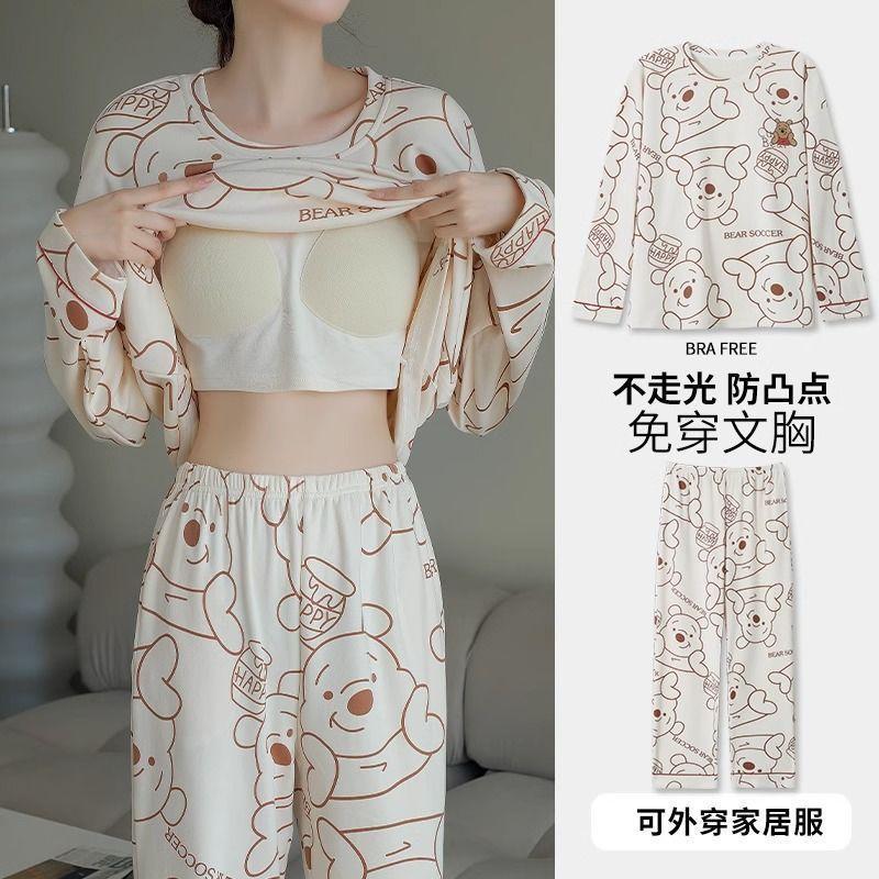 

Spring and Autumn Pajamas Women s Long Sleeves Ins Style Cartoon Sweet and Loose Winter All in One Large Set Home Clothes XL