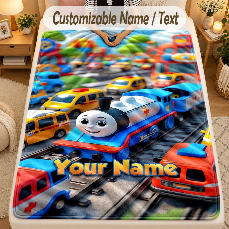 Flannel BlanketThomas & Friends Custom Name Text Personalized Soft Warm Throw Blanket Home Decor Gift