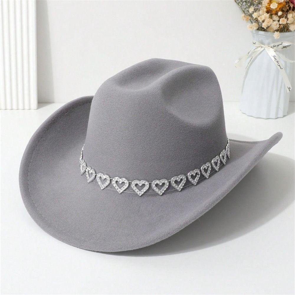 Stylish Breathable Jazz Knight Hat Wide Brim Heart-Shaped Diamond Cowboy Hat Solid Color Sun Hat For Men Women