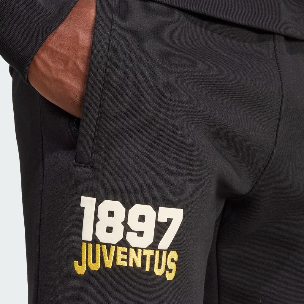 adidas Originals Juventus V R C T Logo Print Slim Fit Cuffed Knit Sports Pants Men Bottoms Black Bright-Gold JF2569