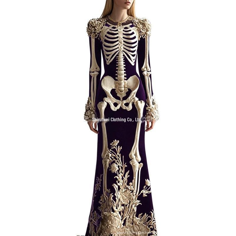 2025 Halloween Evropská a Americká Lebka Kostra 3D Tisk Bodycon Sukně
